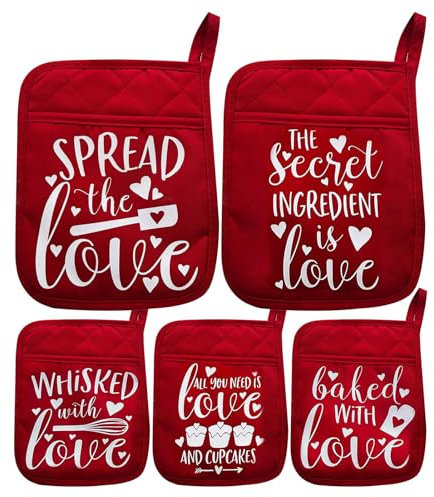 JINGAN Presina per San, presina per San | 5 pz. L'ingrediente Segreto Sono Le presine 'Amore - Set Regalo Festivo per San, Guanto da Forno, presina, per la Festa della Mamma