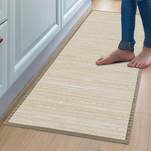 CosìCasa Tappeto Bamboo Cucina Antiscivolo – Passatoia Cucina Idrorepellente, Facile da Pulire e Realizzata con Materiali Sostenibili – Tappeto Bambu Effetto Vintage con Bordi (Panna, 50x290 cm)
