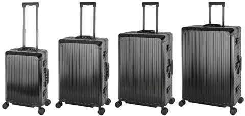 Travelhouse Tokyo Alu Reisekoffer Reise Trolley 4er Set (Schwarz, Handgepäck, Mittlerer, Großer Koffer L und XL Set)