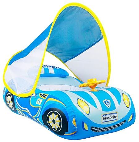 Baby Swimming Float, Toddler Baby Inflatable Pool Float with Sun Canopy Seat for 1-4 Years, Baby Boy Inflatable Baby Swimming Ring Pool Float for 12-48 Months Toddler Kids (Blue Car)