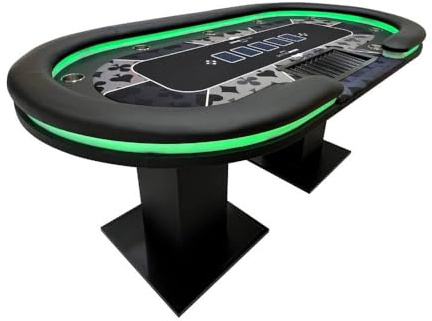 Home Deluxe - Pokertisch Flush - inkl. Pokerkoffer, mit LED Beleuchtung und Getränkehalter, für bis zu 9 Personen I Spieltisch Poker Tisch