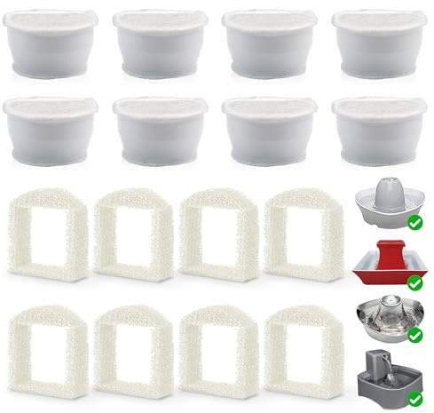 Katzenbrunnen Filter für PetSafe Drinkwell, 8 Ersatzfilter + 8 Schaumfilter | Kompatibel mit Drinkwell Avalon Pagoda Gallon Sedona Seascape Seaside Trinkbrunnen Katzen, für Sauberes Frisches Wasser