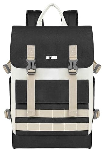 BITUOR Rucksack Damen und Herren, Laptop Rucksäcke, Tagesrucksack mit 15,6 Laptopfach, Wasserabweisender Handgepäck Rucksack, School Bag Casual Backpack für Schule, Arbeit, Freizeit, Reise, Schwarz