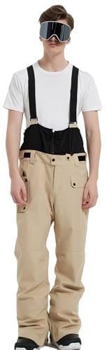 HOUZONIY Herren Skihose Wasserdicht Schneehose Softshellhose Winter Warm Gefüttert Snowboardhose Overall mit VAbnehmbar Träger