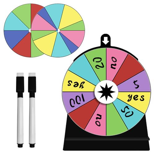 AVCXEC Glücksrad Zum Drehen, 15 * 20 cm Glücksrad Spielzeug mit 3 Drehen und 2 Markierstift, Glücksrad Zum Selbstgestalten, Roulette Spiel, für Lotteriespiele Wortspiele Karneval Party Karneval