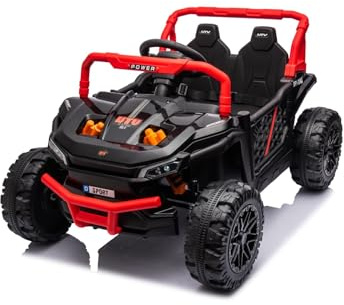 Kinder Elektroauto 12V UTV Small, schwarz, Hinterradantrieb, Kunststoffräder, Breiter Doppelsitz für nur EIN Kind, 2,4 GHz Fernbedienung, MP3-Player mit USB/SD-Eingang, LED-Leuchten