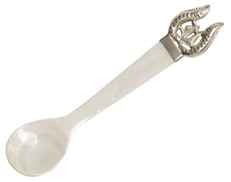 Löffel 13.5 cm aus Perlmutt (Süßwasser) - versilbertes Stör Motiv - Kleiner Teelöffel ideal auch für Marmelade, Eier oder Kaffee