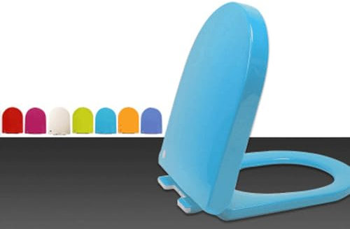 Abattant de toilette en forme de D avec fermeture amortie et libération rapide, en polypropylène robuste, taille standard, nettoyage facile (bleu ciel)