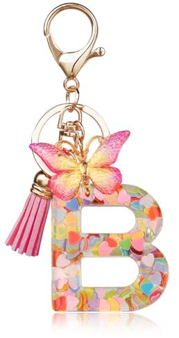 OSDUE Schlüsselanhänger für Damen, Alphabet Schlüsselanhänger, Mädchen Schlüsselanhänger, Rosa Schlüsselanhänger, Schmetterling Schlüsselanhänger Buchstabe für Frauen Mädchen Geburtstag Geschenke, B