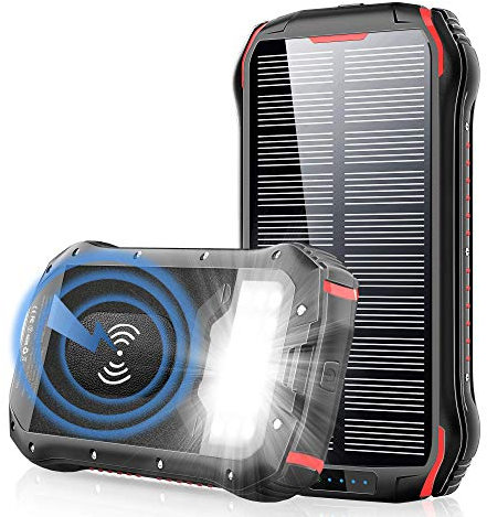 PowerBank 26800 mAh Wireless Charger Solar Power Bank Fast Charging 4 Output (3.1 A USB) + 3 Inputs (Micro USB + Type C + Solar) 18 LED Light IP66 Waterproof External Battery for Mobile Phones