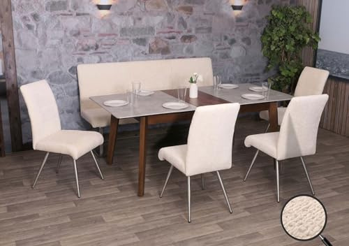 Mendler Esszimmer-Set HWC-G55 4er-Set Stuhl + Sitzbank 180cm - Creme | Edelstahl, gebürstet Stoff/Textil, Chenille