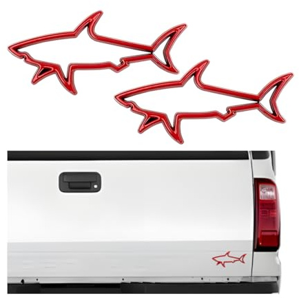 JNNJ 2 Stück Haifisch Metall Auto Aufkleber, Kreativer Autoaufkleber 3D-Hai-Aufkleber, 3D Auto Persönlichkeits Modifizierte Kratzfeste Dekorative Autoaufkleber, Auto Styling Decals Zubehör(Rot)