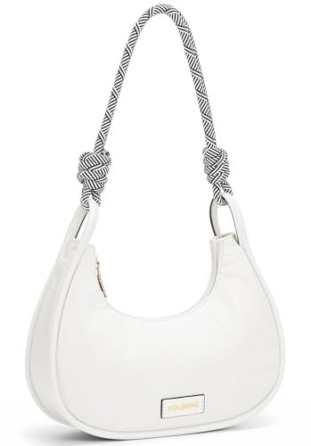 molshine Borsa a mano a mezzaluna, borsa a tracolla in nylon, borsa per ascella, pochette alla moda per donne modello da donna all'aperto, bianco