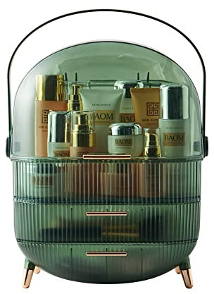 Warmiehomy Multi-Function Make Up Case Dustproof Cosmetic Storage Box, Organizer Skin Care Products Jewelry Organizer skin care organiser for Bedroom Bathroom Desktop (Transparent Green)