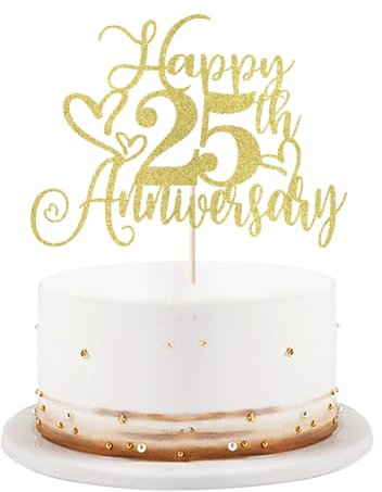 golden Glitter Happy 25th Anniversary Cake Toppers-Wedding Anniversary Party Decorations,gold Wedding Party，Birthday Party Decorations,Company Anniversary Party/25th Birthday Party Decorations (25th)