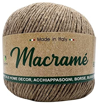 cotone macramè barbante 80% cotone, 20% poliestere, 150g x 200m con spessore 2mm - 100% riciclato MADE IN ITALY per realizzare borse, acchiappasogni, tende, bijoux e molto altro (corda - 140163)