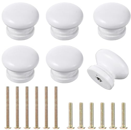 EupHHonycs 6 Pcs Wooden Cabinet Knobs, Round Wood Drawer Knob Wood Unfinished Drawer Knobs for Furniture Cupboard Dresser Drawer Closet Door White