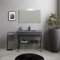 Kiamami Valentina Mobile a terra con cavalletto metallico nero opaco 100cm, lavabo grigio in resina e specchio 100x60 | Manchester