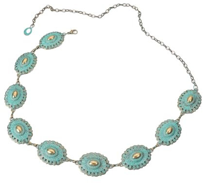 LWZko Kettengürtel Damen, Concho Kettengürtel, WesternGürtel Damen, Bohemian Gürtel, Vintage Kette Gürtel, für Frauen, für Kleider Jeans Land Konzert Outfit, 105cm, Quadratische