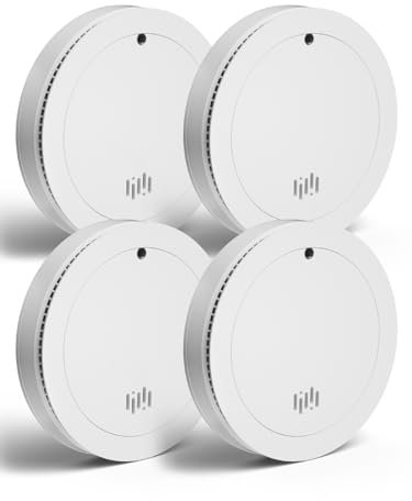 Rauchmelder mit 10 Jahre Batterie, Ultradünnes Design – EN14604 & Q-Label Zertifiziert für Haushalt, Büro und Wohnung (Brandschutzmelder) 4er