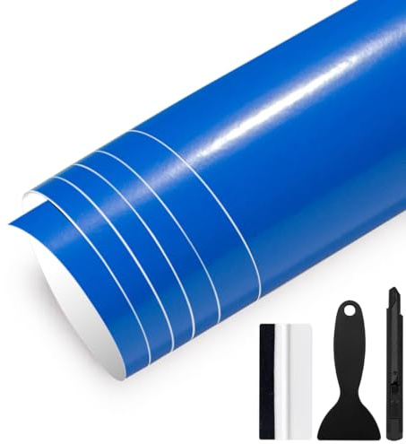 GRTHTATI 30cm x 300cm Autofolie Glanz Auto File Selbstklebende Car Wrapping Folie mit Luftkanälen Blasenfreie Auto Folierung für Motorrad, Fahrrad, DIY (Dunkel Blau Glanz, 30cm x 300cm)