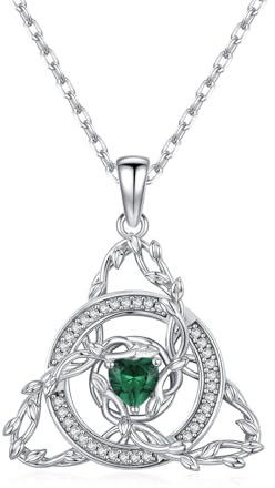LOVANS keltischer knoten kette, keltischer schmuck damen, Kette für Damen, keltische Knoten Lebensblume Halskette, Mit Schmuckbox(Silber- Grüner Zirkonia)