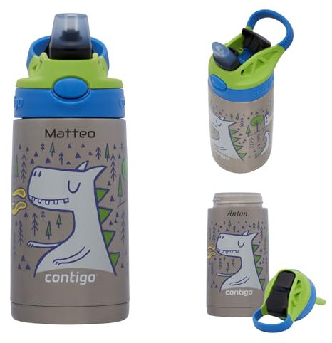 Contigo Personalisierbare Kinder Thermo-Trinkflasche 380 ml – mit Gravur, Easy Clean AUTOSPOUT-Verschluss, auslaufsicher – Geschenkidee (Macha Dragon)