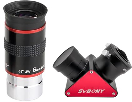 Svbony Okular Teleskop 6 mm 68° Weitwinkel Okular mit SV188P Zenitspiegel | 90 Grad Dielektrikum Diagonaladapter, 99% Reflexionsvermögen, 1,25 Zoll FMC Objektive, für die Mond Planeten Beobachtung