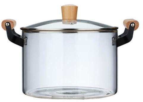 Olla de vidrio de borosilicato transparente con tapa y asa, antiadherente, ideal para cocinar leche, pasta y más, 3,5 L