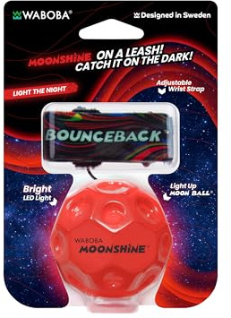 Waboba LED-Bounceback-Mondball mit Handgelenkband – Hochspringender Ball mit Bewegungsaktivierten Lichtern – Fördert Hand-Auge-Koordination – Verstellbar für Kinder & Erwachsene – Rot