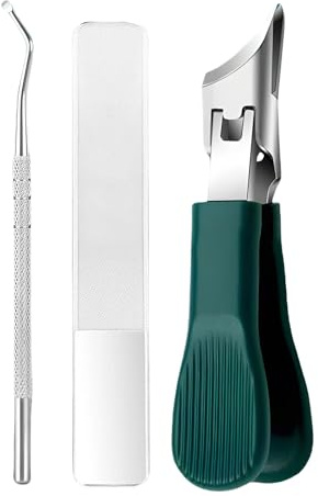 Ensemble Coupe-Ongles Bec d’Aigle pour Ongles de Pieds et de Mains avec Design Inclinée, Protection Anti-Projections, Incluant Lime en Verre et Nettoyeur d’Ongles, Set de 3 Pièces