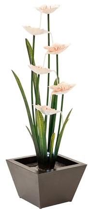 XBrand Metal Sculptural Multi-Tier Flower Water Fountain with LED Lights, Black & White, 39 Tall Indoor Outdoor Decor