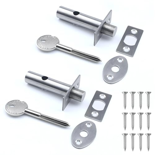 Verazquy 2 Pack Mortice Door Bolts with 2 Star Keys, Internal Door Lock with Keys Security Latch Anti-Theft Security Bolts