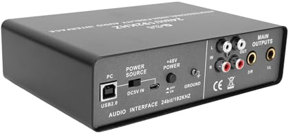 Audio-Interface für PC, Sound-Interface-Aufnahme-Soundkarte, USB-Audio-Interface-Eingang XLR TRS Power Loop Back 192 kHz 24 Bit für Gitarristen, Sänger, Podcaster