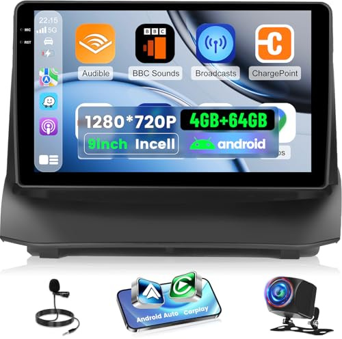 NHOPEEW 4+64G Android Autoradio per Ford Fiesta 2009-2017 con Wireless Carplay e Android Auto - Schermo incell da 9 pollici Supporto WiFi GPS Comandi al volante + Telecamera di retromarcia, Canbus
