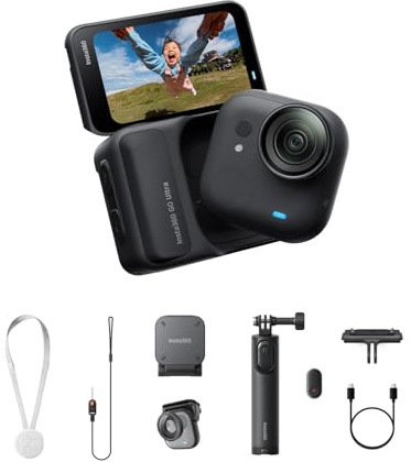 Insta360 GO Ultra Familien-Bundle Nachtschwarz- freihändige 4K Mini-Cam, leicht & mobil, top bei wenig Licht, überall anbringbar, FlowState-Stabilisierung, 200 Min Akku, 10 m wasserdicht, Fahrrad
