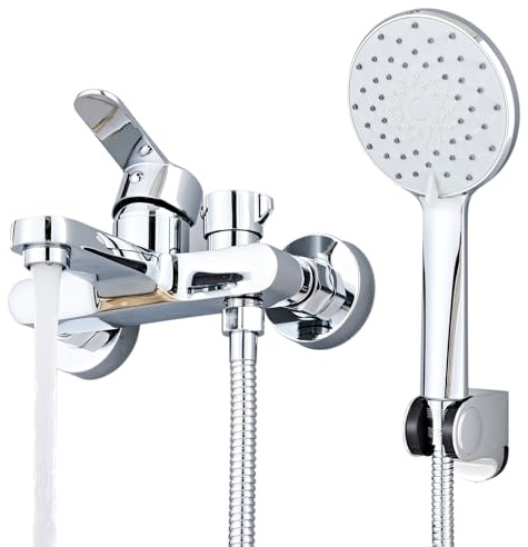 Wannenarmatur Badewannenarmatur mit 5 Strahlarten Handbrause, Einhebel Badewanne Wasserhahn mit 150mm Schlauch und Wandhalterung, Wannenbatterie Dusche Set für Bad Dusche (Wannenarmatur mit Brause)