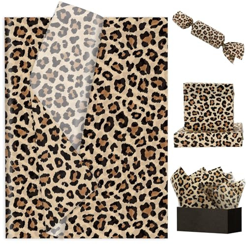 Dermalyx 100 Blatt Leopardenmuster Seidenpapier, Geschenkpapier Zum Einwickeln, Blumenstrauß Verpackung Papier, DIY Bastelpapier Für Kunsthandwerk, Hochzeit Geburtstag