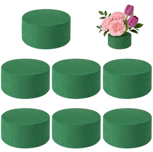 GUOYOU 7 Piezas Uso Húmedo Seco Espuma Floral, Alta Absorción (8x4cm) | Ladrillos de Espuma Redondos, Espuma Artificial para Decorar, Círculo Verde Arreglos Florales para Bodas Arreglos Fiestas