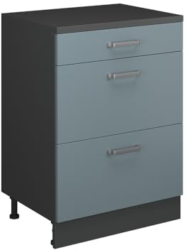Vicco Erweiterungskommode Rion, Blau-Grau/Anthrazit, 60 x 46 cm ohne Schräge mit 3 Schubladen, kombinierbar mit Rion Dachschrägenschränken und Schrankmodulen