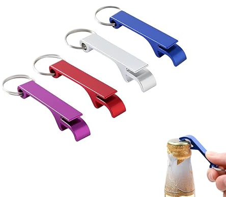 4Pack Bottle Opener Keyring – Mini Aluminum Alloy Beer Opener Keychain(Red, Blue, Black, Gold)