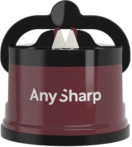 AnySharp Pro Afilador de Cuchillos Metálico, Seguridad sin Manos, Ventosa PowerGrip, Afila Todos los Cuchillos de Cocina, Ideal para Acero Endurecido y Dentados, El Mejor del Mundo, Vino