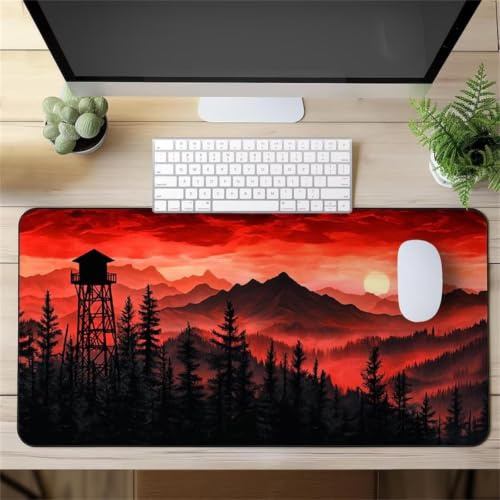 Muaor Gaming Mouse Pad 900x400x2mm Computer Keyboard Extended mouse mat, Mousepad XXL with Non-Slip Rubber Base Stitched Edges, Large Desk Mat for Home Office Work(Red Scenery)
