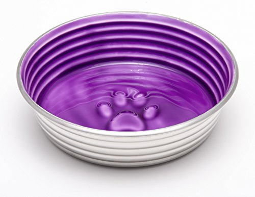 Loving Pets Le Bol Glazed Stainless Steel Dog Bowl, Lilac, Medium (850ml) | Ceramic-Like Interior, Non-Slip Rubber Base, Easy to Clean, Skid & Spill Preventing, For Dogs & Cats