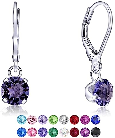 DTPSilver - Damen Klappbügel Ohrringe 925 Sterling Silber und mit Kristallen von Swarovski® Elements 6 mm Runde - Farbe : Tansanit