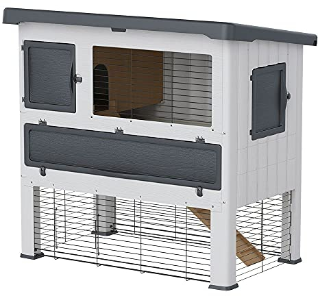 Ferplast Zweistöckiger Kaninchenstall im Freien GRAND LODGE 120 Kaninchenkäfig Hasenstall Meerschweinchen und andere Kleintiere mit Zubehör und Kaninchenhaus, 115,5 x 73 x h 110 cm.