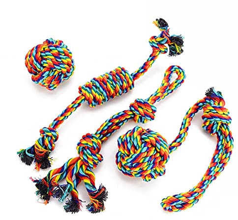 VIEWLON Jouet pour Chiens, Jouet Chien Corde, Jouet à Mâcher, Jouet Interactif pour Chien, pour Petits/Moyens Chiens (4 Pièces)