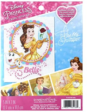 Dimensions Disney Die Schöne und das Biest Kreuzstich-Set für Anfänger, 14-fädiger weißer Aida, 12,7 x 17,8 cm
