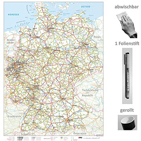 5 x Große Deutschlandkarte Ausgabe 2019 - nass abwischbar inkl. 1 Stift - 84 x 60 cm Lieferung gerollt (5)
