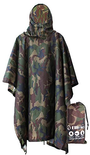 ElifeAcc Waterproof Poncho Multifunctional Rain Poncho Adult Waterproof for Outdoor Activities(Upgrade Lightweight-Camo Army Green)